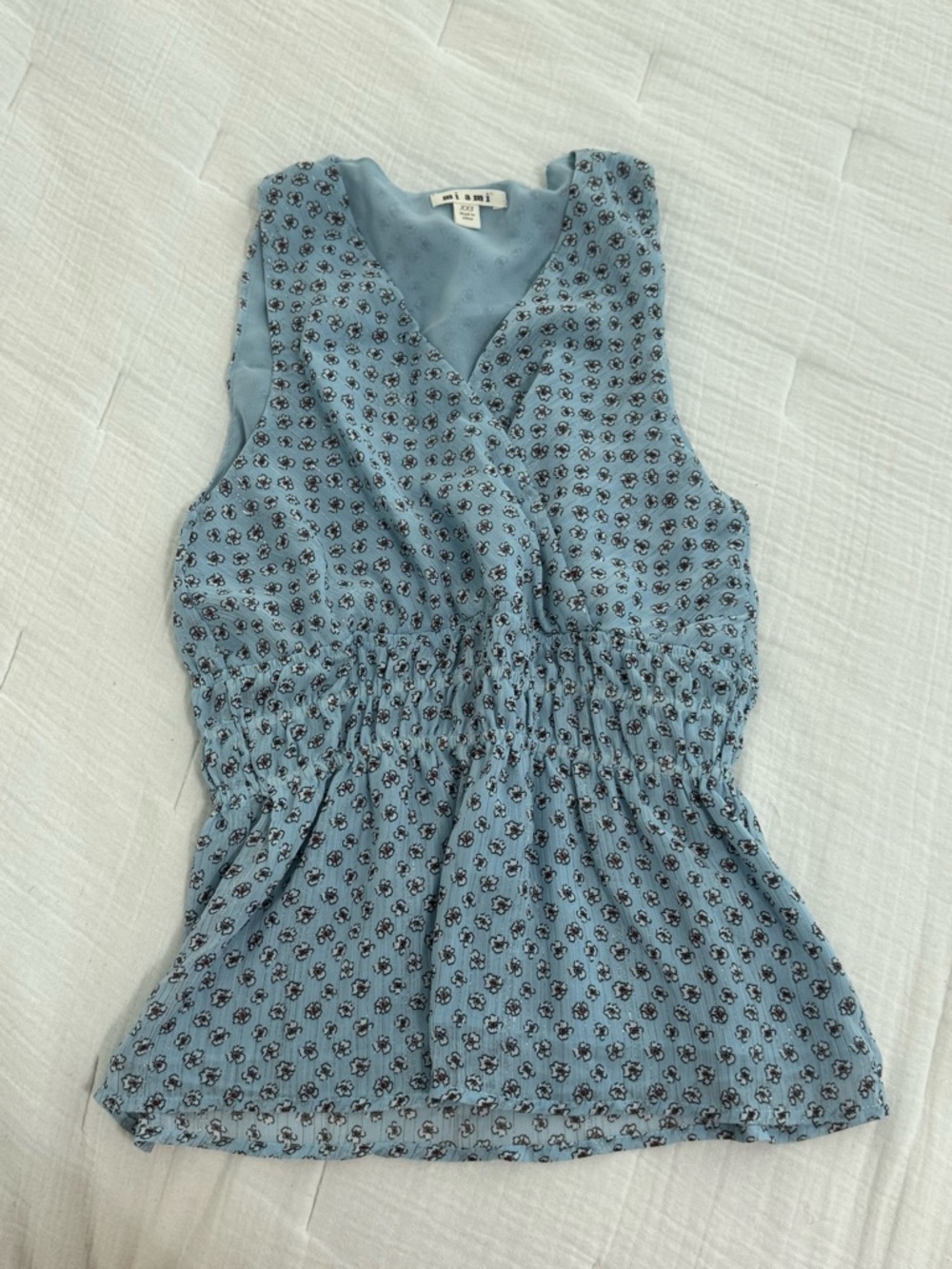 miami Blue Floral Smocked Waist V-Neck Sleeveless Top